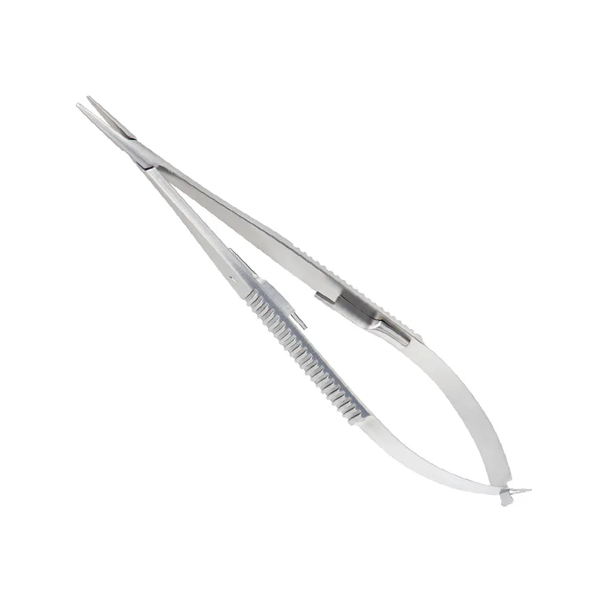 Castroviejo Needle Holder, Straight, Diamond-Coated Jaws, With Catch, 14cm